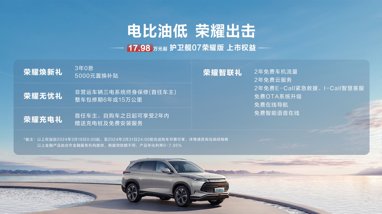 比亚迪荣耀新“卷王”护卫舰07荣耀版登场，17.98万起售，中型SUV市场迎白刃战！