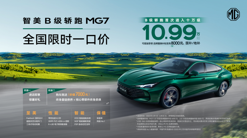 B级轿跑首次进入10万级！MG全国限时“一口价”